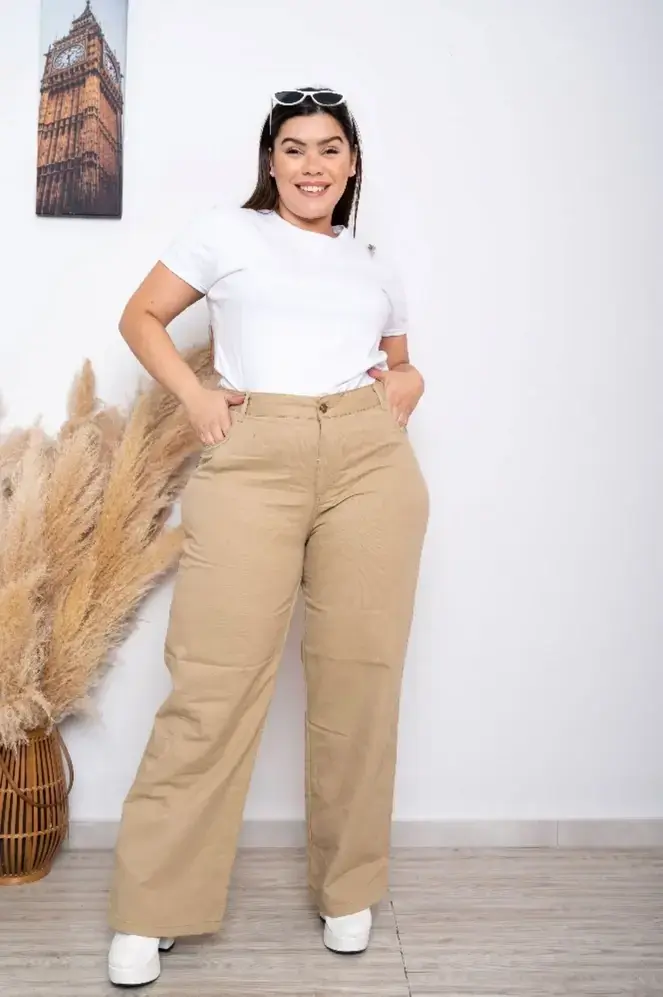 Wide leg beige goddet