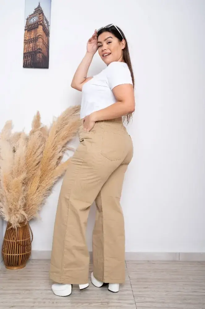 Wide leg beige goddet