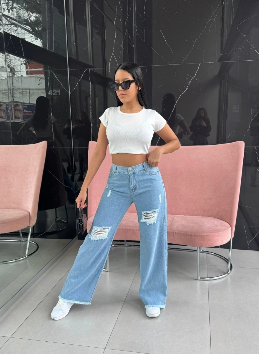 WIDE LEG con rotura celeste