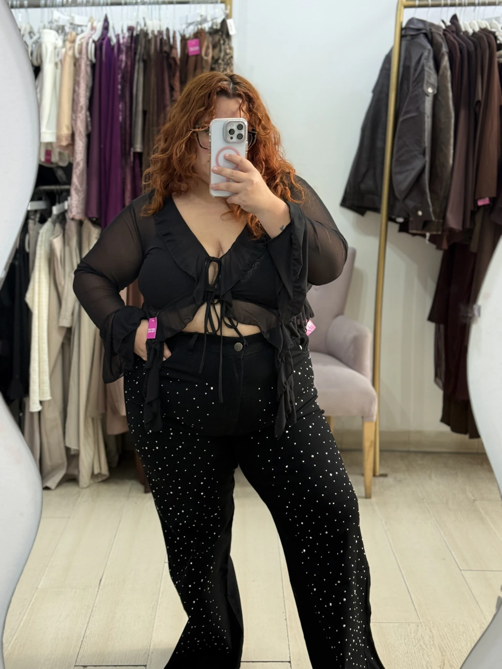 WIDE LEG elastizado negro strass